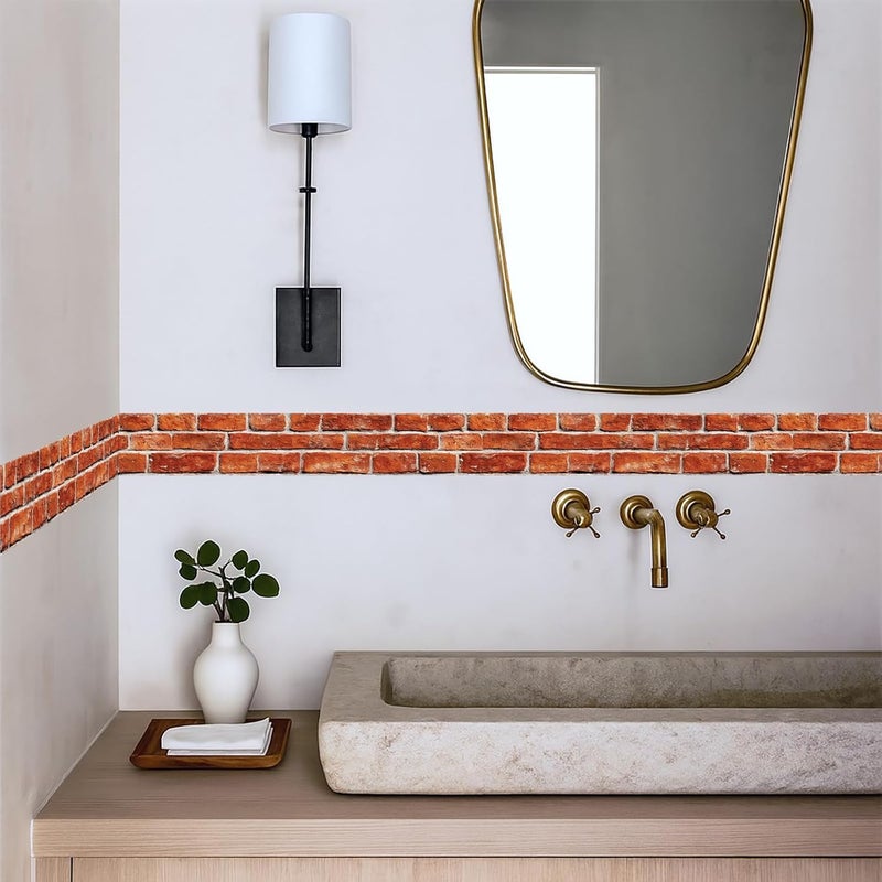 IOHEFY Brick Wallpaper Border 196x4 Inch Red Trim Peel and Stick Brick Removable Vinyl Wall Border Rustic Faux Look Self Adhesive for Kitchen Bathroom Bedroom Decor - Image 3